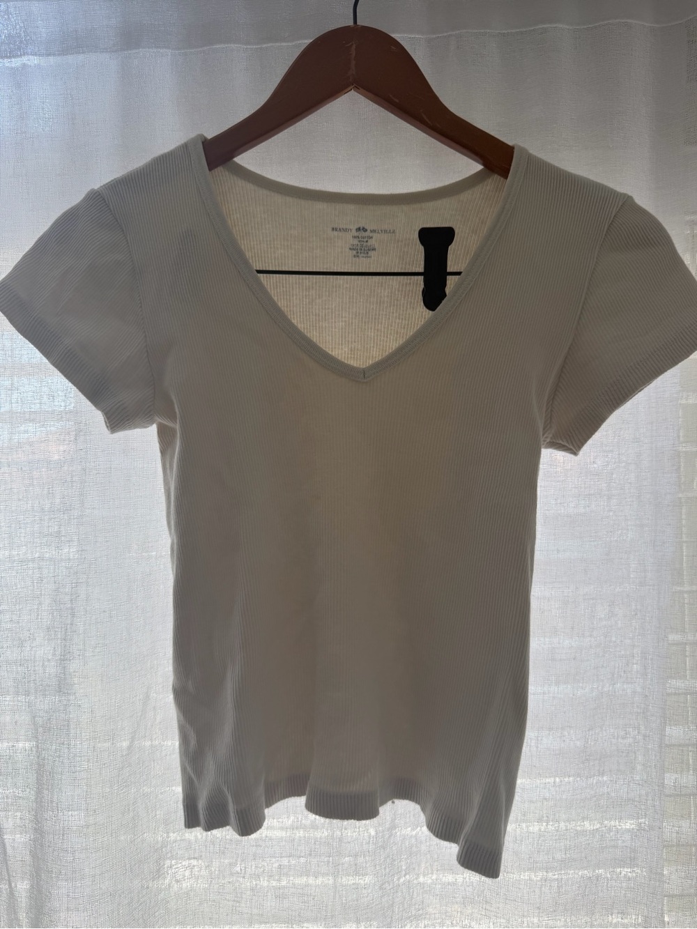 Brandy Melville Ribbed V-Neck Tee in Cream